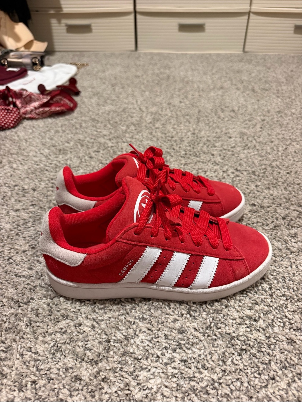 adidas womens Campus Sneakers - Red & White